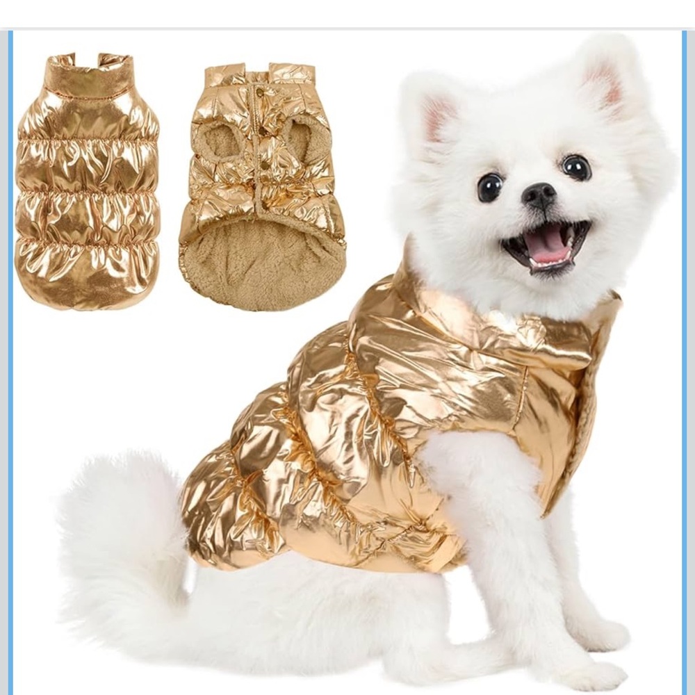 Dog Winter Puffer Jacket Size M gold Warm Pet Coat Dog Clothes Cozy